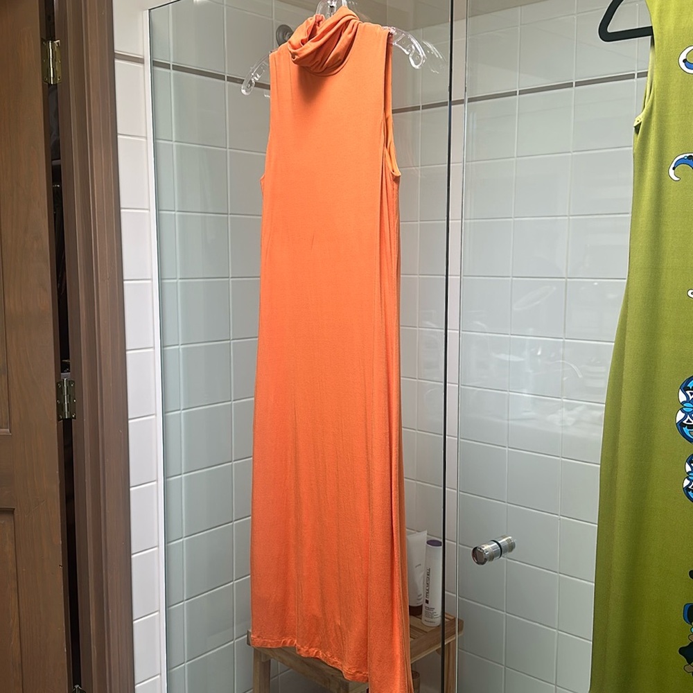 Cremieux Orange Short Sleeveless Fitted Midi Stretch Knit Dress Small